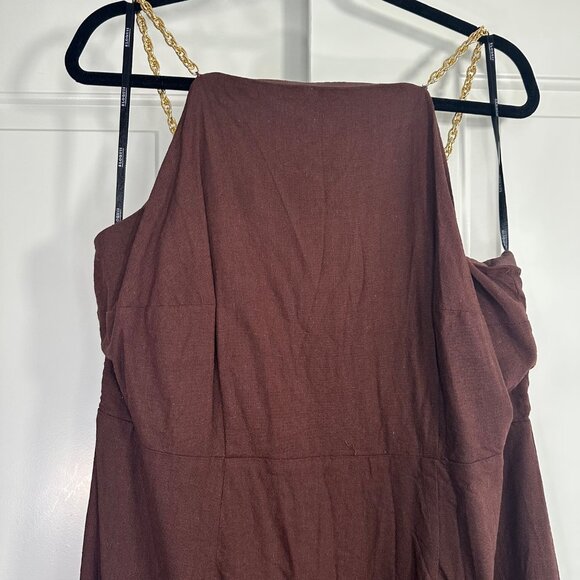 Chocolate Brown Chain Detail Halter Midi Eloquii Dress 16 - Picture 7 of 14